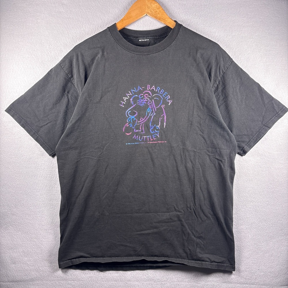 Vintage 1996 Faded Black XL Muttley Dog‎ T-Shirt Wacky Races Pearlescent